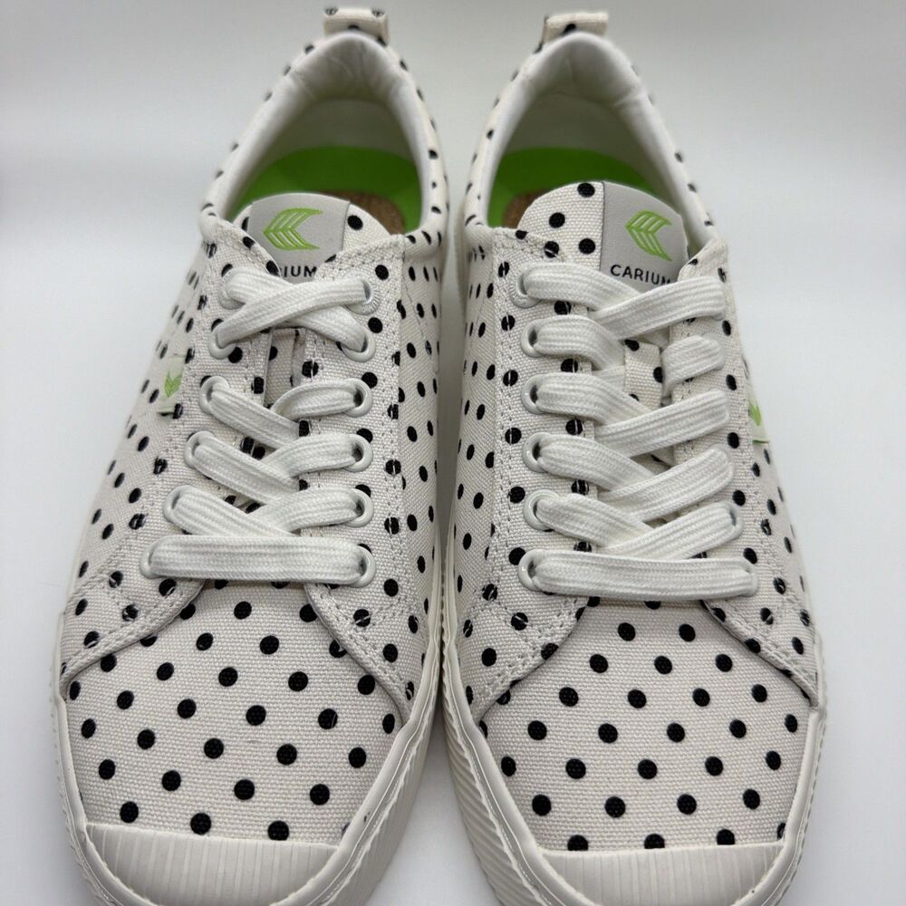 Cariuma OCA Womens 9.5 White/Black Polka Dot Canvas Casual Sneakers Shoes